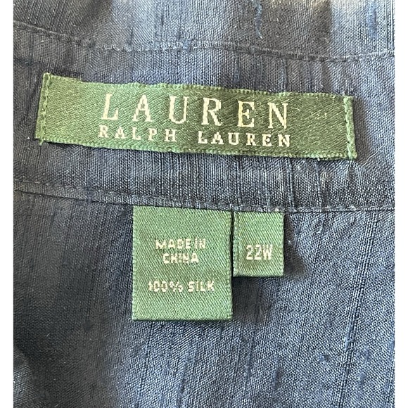 Women's Ralph Lauren Button Down Silk Blouse Navy Size 22W Boxy Lagen Look Artsy - Picture 7 of 7